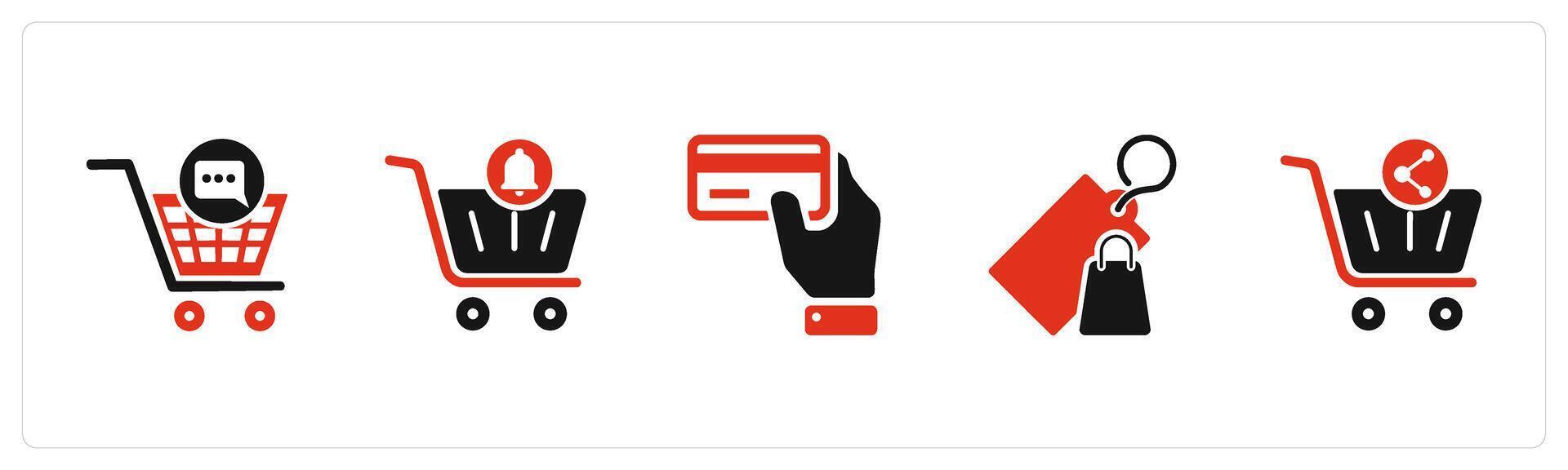 A set of 5 Business icons as cart message, cart notification, card in hand vector