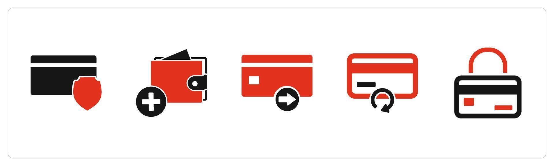 A set of 5 Business icons as card security, add to wallet, send card vector