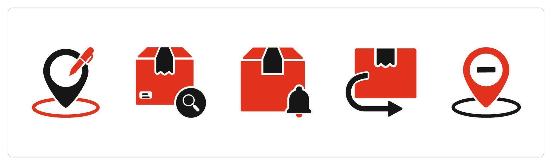 A set of 5 Business icons as edit location, search order, delivery notification vector