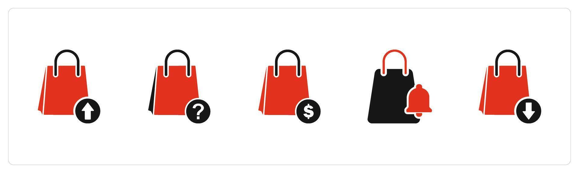 A set of 5 Business icons as download shopping, shopping query, financial bag vector