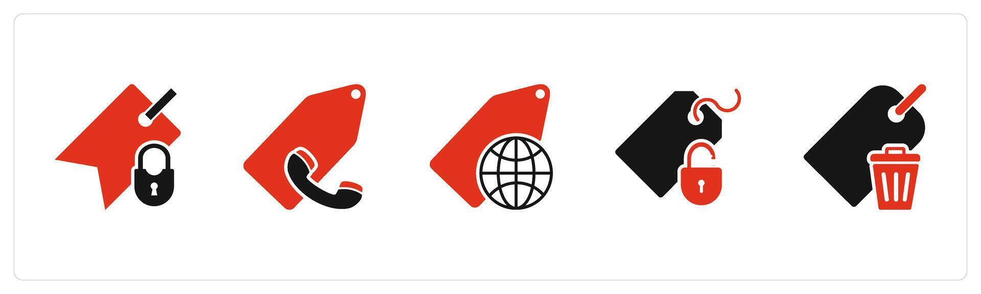 A set of 5 Business icons as tag security, call tag, global tag vector