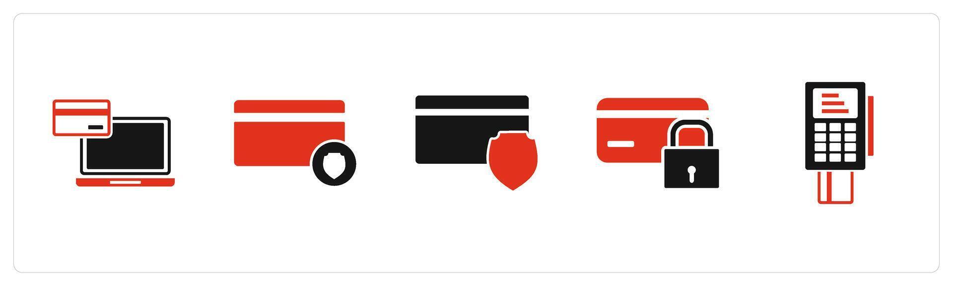 A set of 5 Business icons as online payment, card security, card swipe machine vector