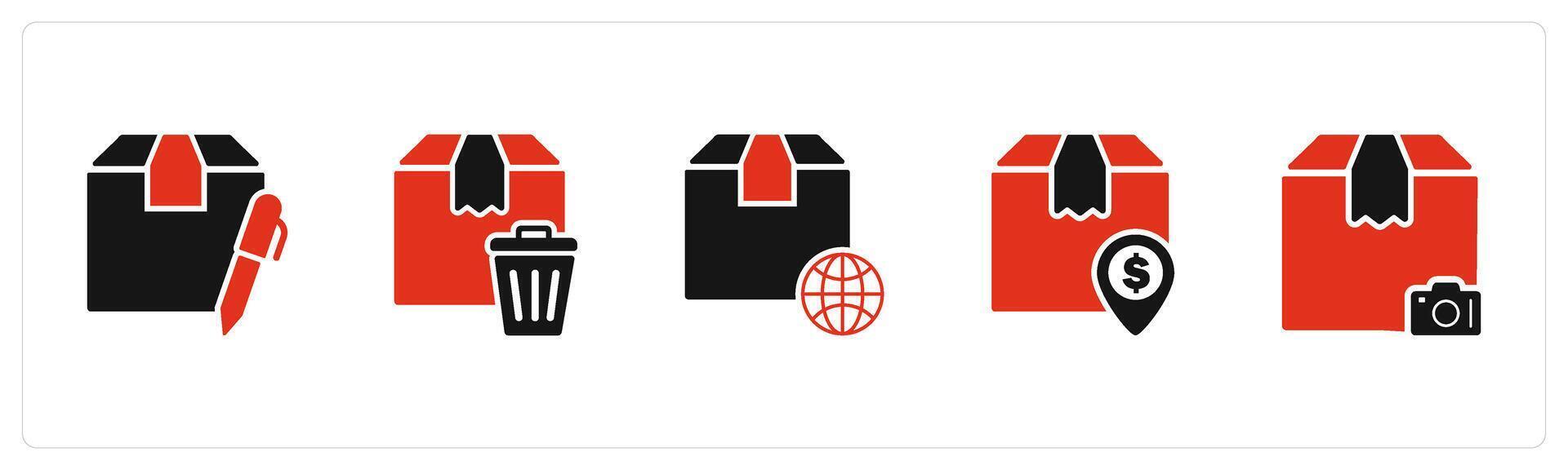 A set of 5 Business icons as edit order, trash order, international order vector
