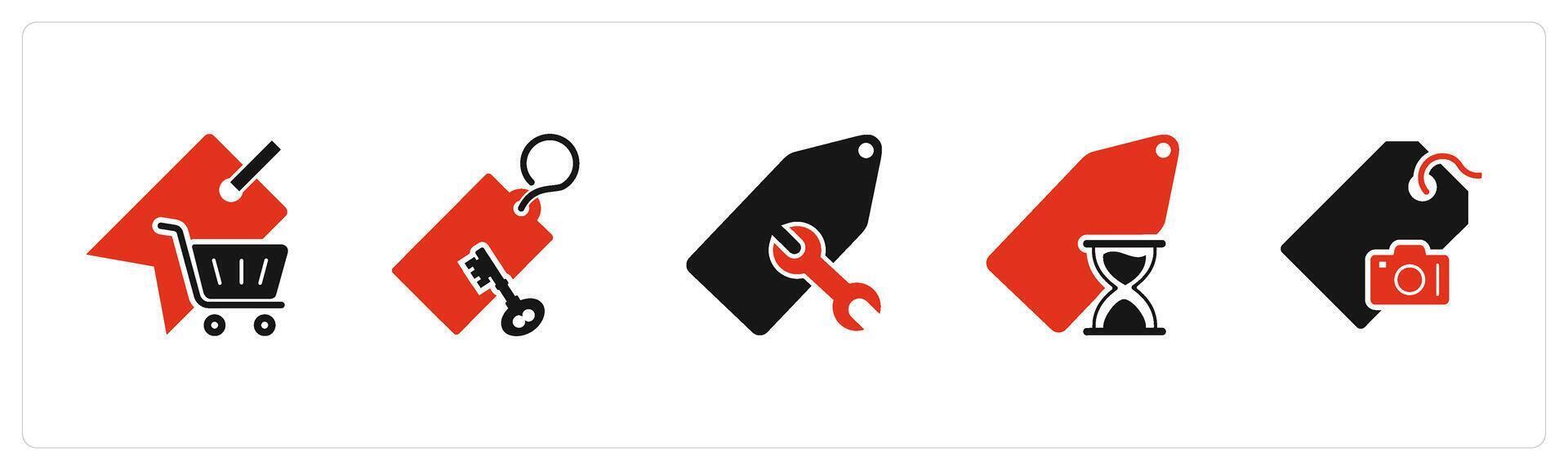 A set of 5 Business icons as shopping tag, key tag, repair tag vector