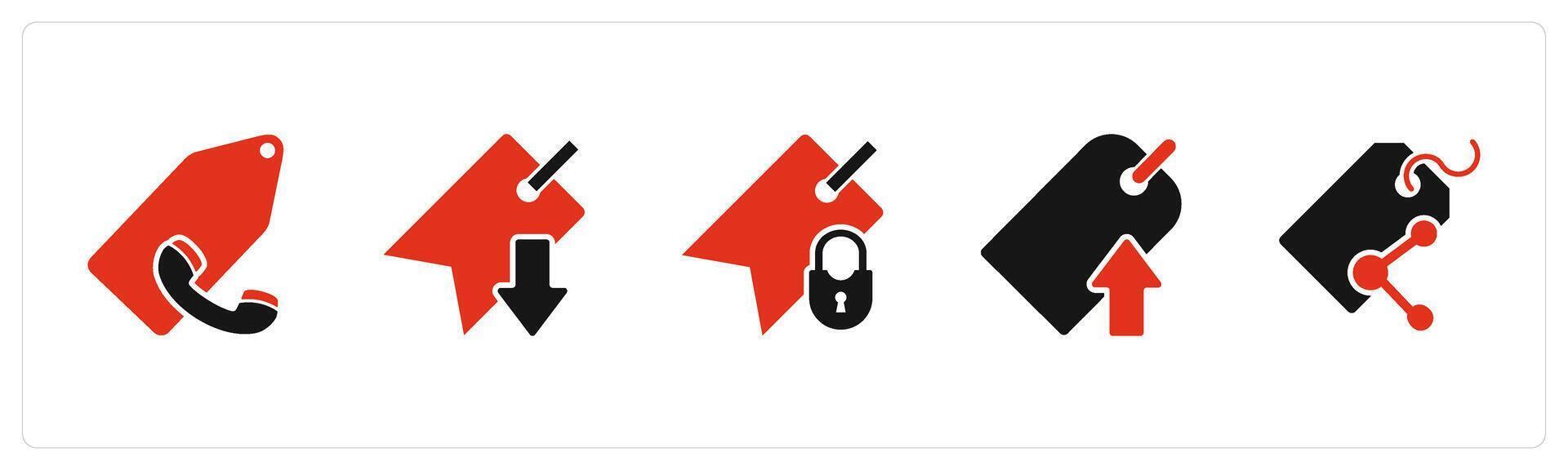A set of 5 Business icons as call tag, download tag, tag security vector