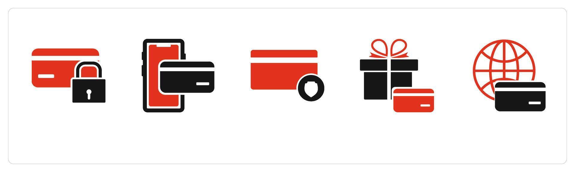 A set of 5 Business icons as card security, gift shopping, global card vector