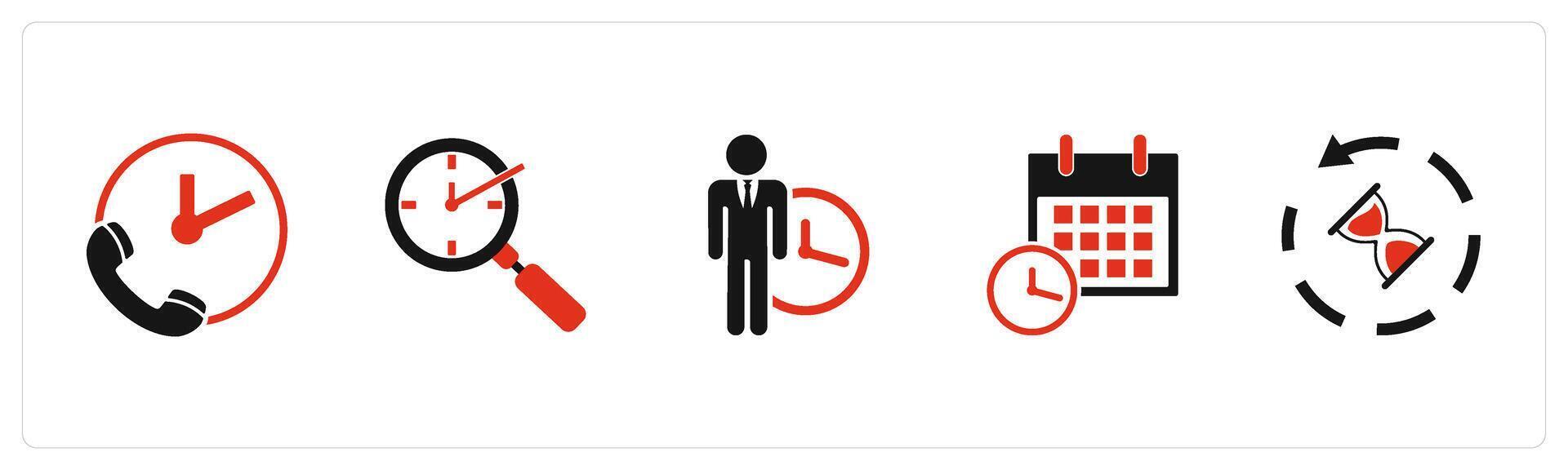 A set of 5 business icons as call on time, search time, punctuality vector