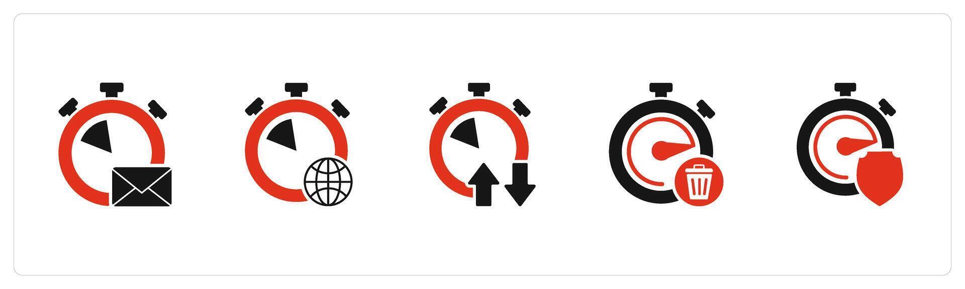 A set of 5 business icons as message time, global time, synchronize time vector