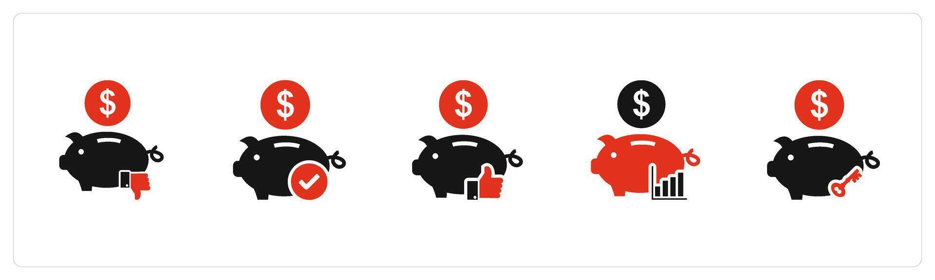 A set of 5 business icons as dislike bank, approve banking, like bank vector