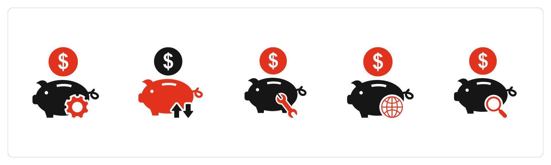 A set of 5 business icons as bank settings, bank transaction, bank repair vector