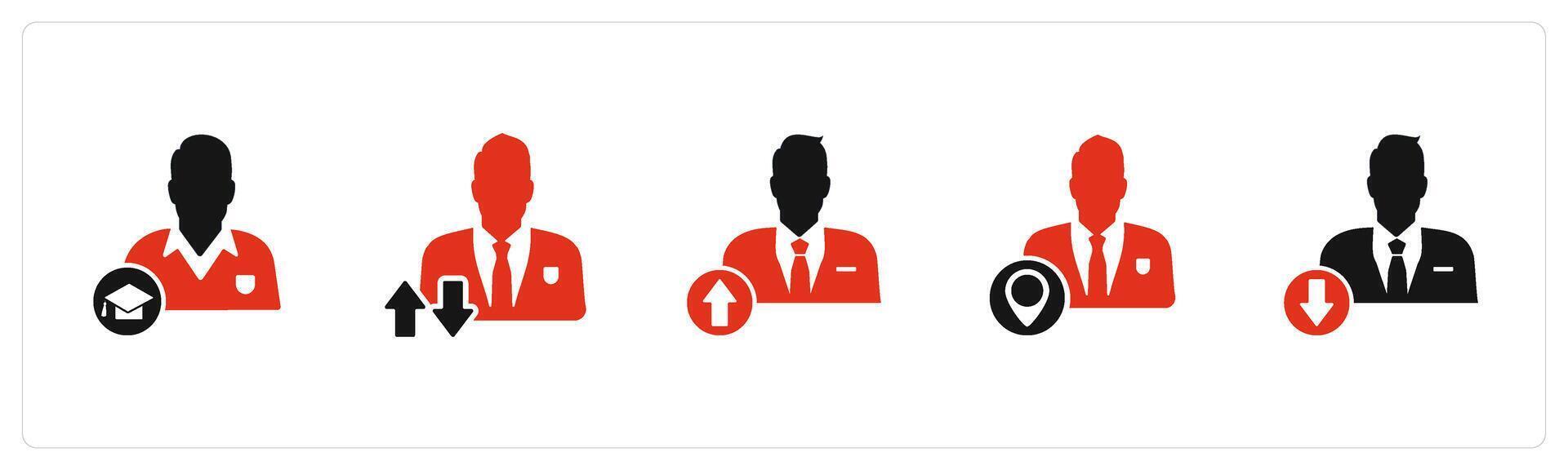 A set of 5 business icons as graduate man, synchronization profile, upload profile vector