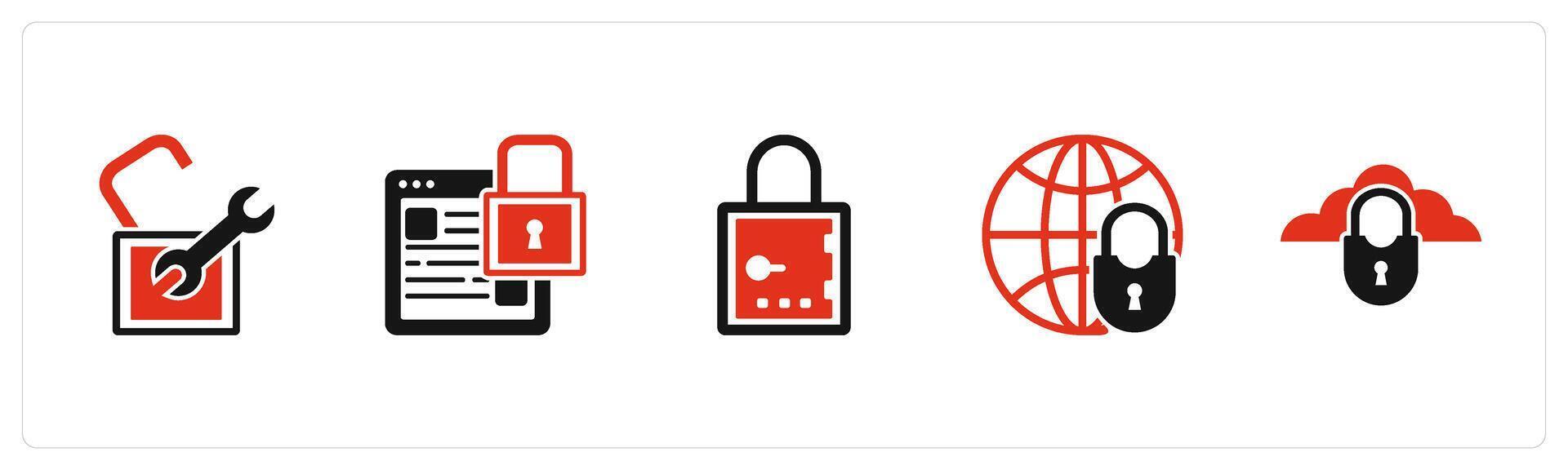 A set of 5 business icons as settings, webpage security, lock vector