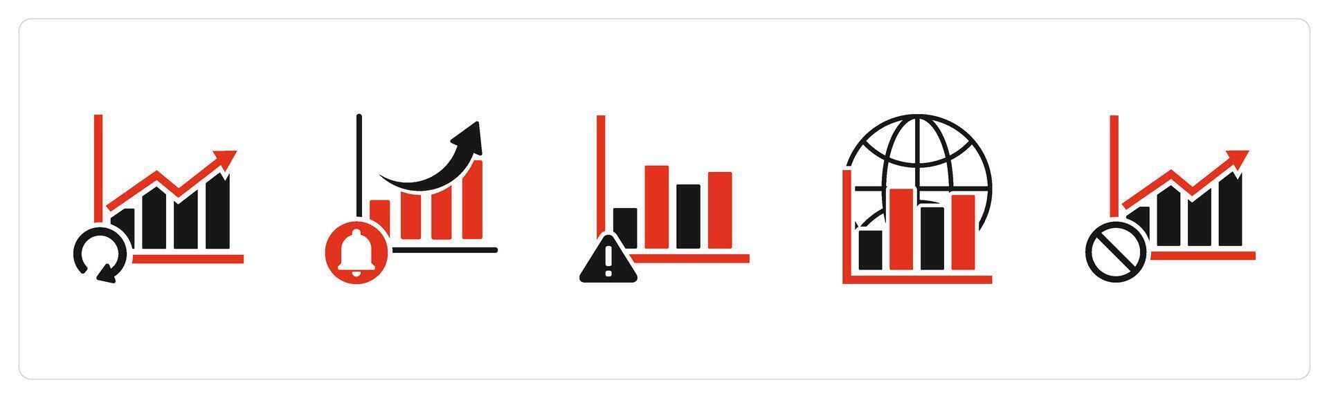A set of 5 business icons as update graph, growth notification, graph maintenance vector