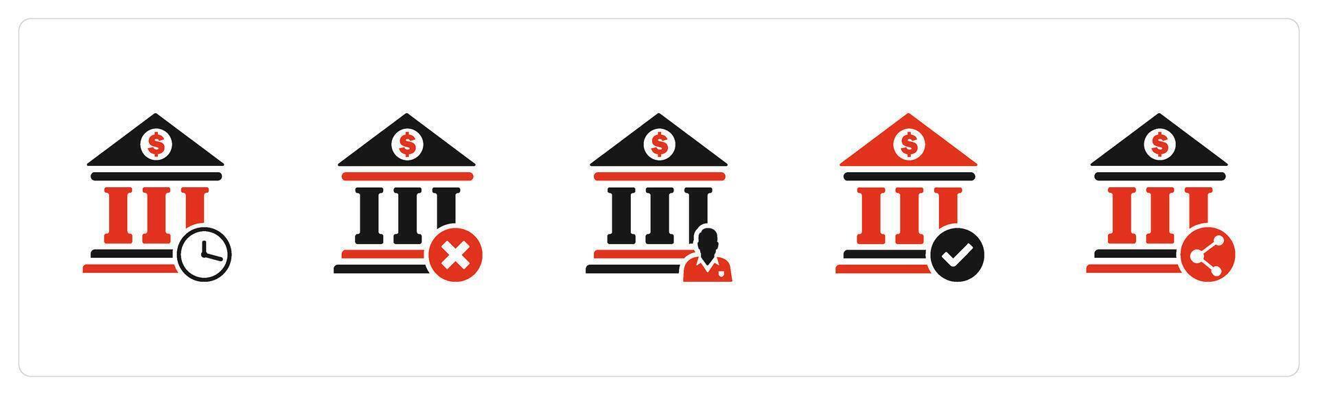 A set of 5 business icons as bank time, remove bank, bank owner vector