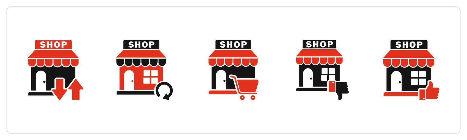 A set of 5 business icons as transformation store, update store, shopping trolley vector