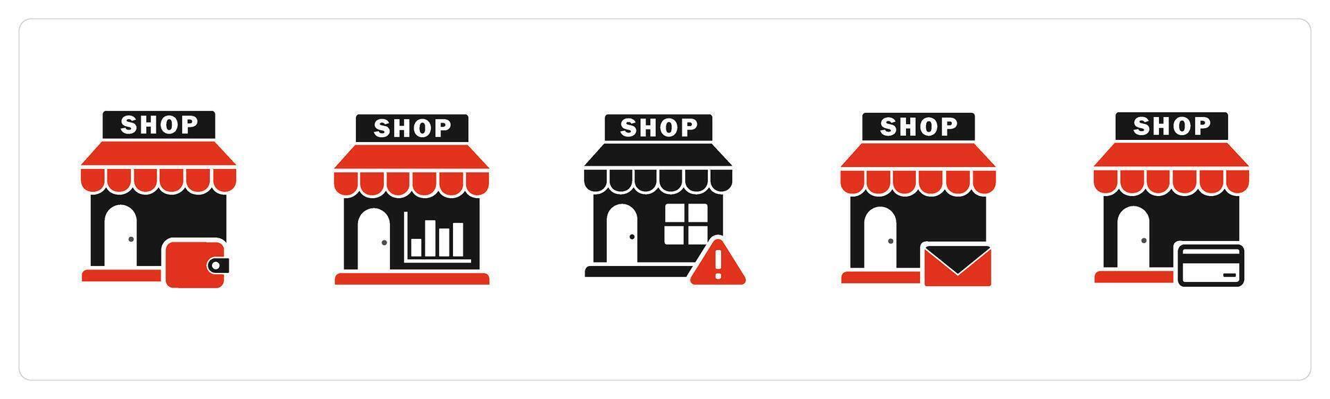 A set of 5 business icons as shopping store, revenue store, store maintenance vector