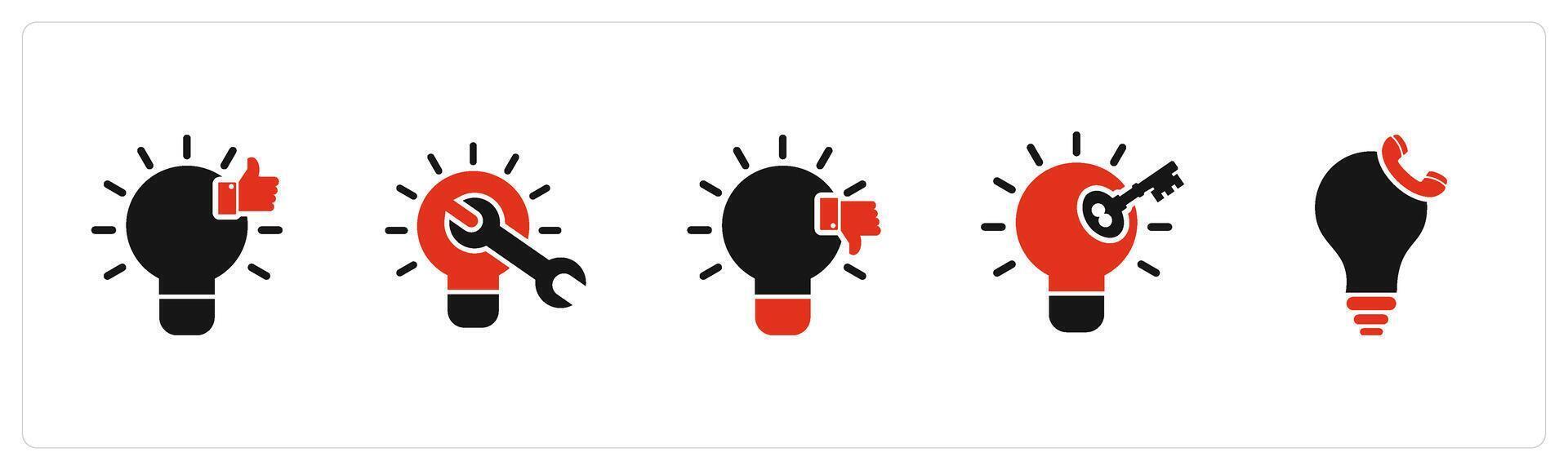 A set of 5 business icons as like idea, fix idea, dislike idea vector