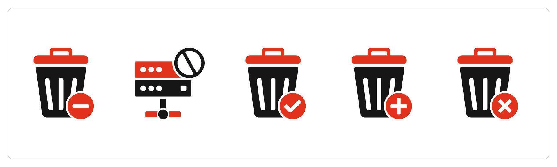A set of 5 business icons as recycle bin, server prohibition, trash bin vector