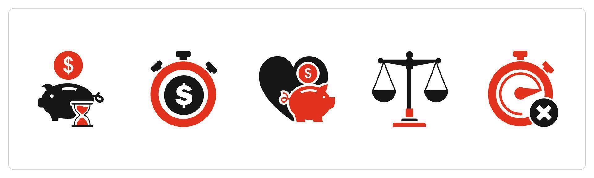 A set of 5 business icons as time is money, favorite bank, justice vector