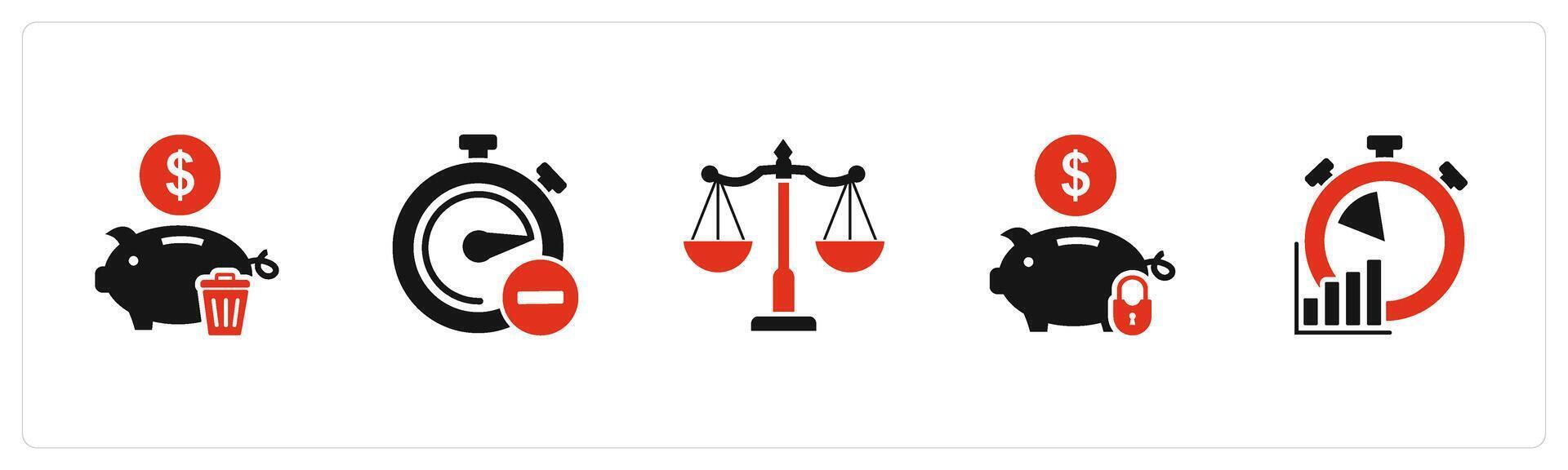 A set of 5 business icons as remove bank, remove time, balance vector