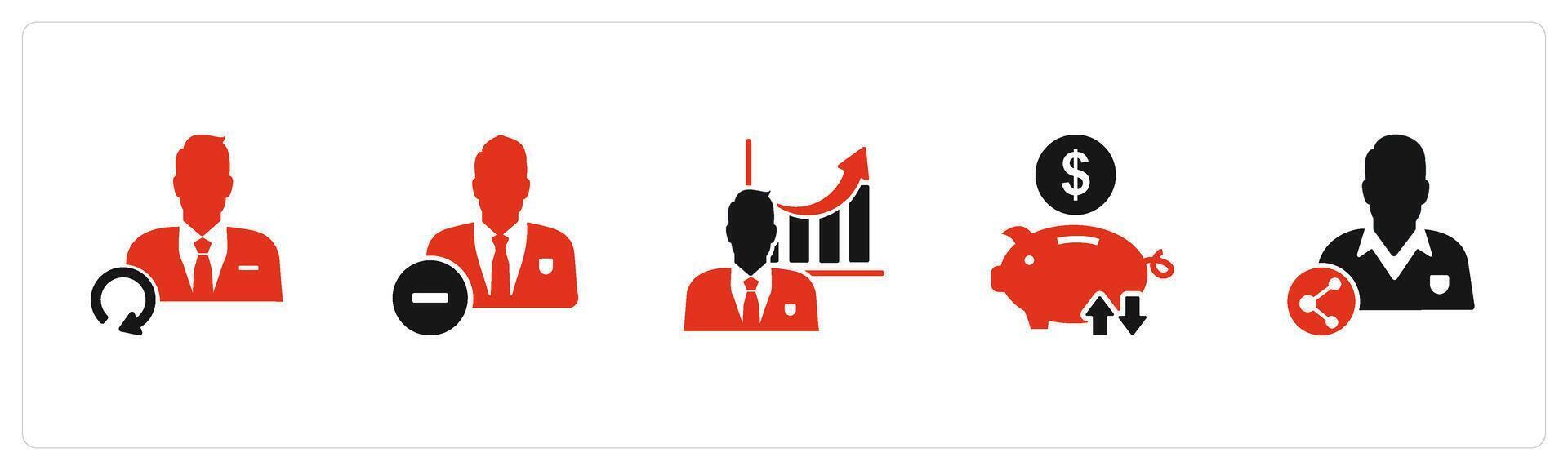 A set of 5 business icons as update user, remove user, business growth vector