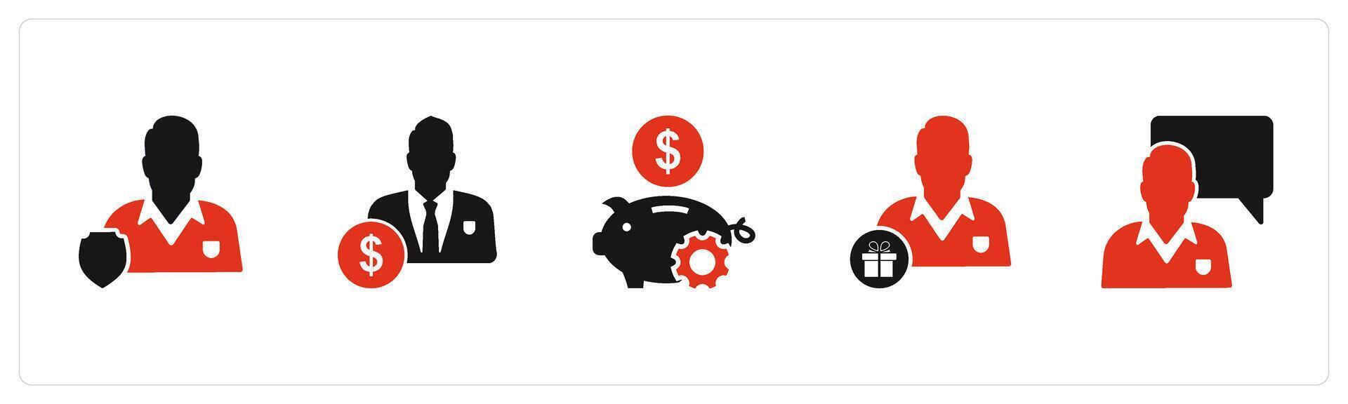 A set of 5 business icons as user security, accountant, bank settings vector