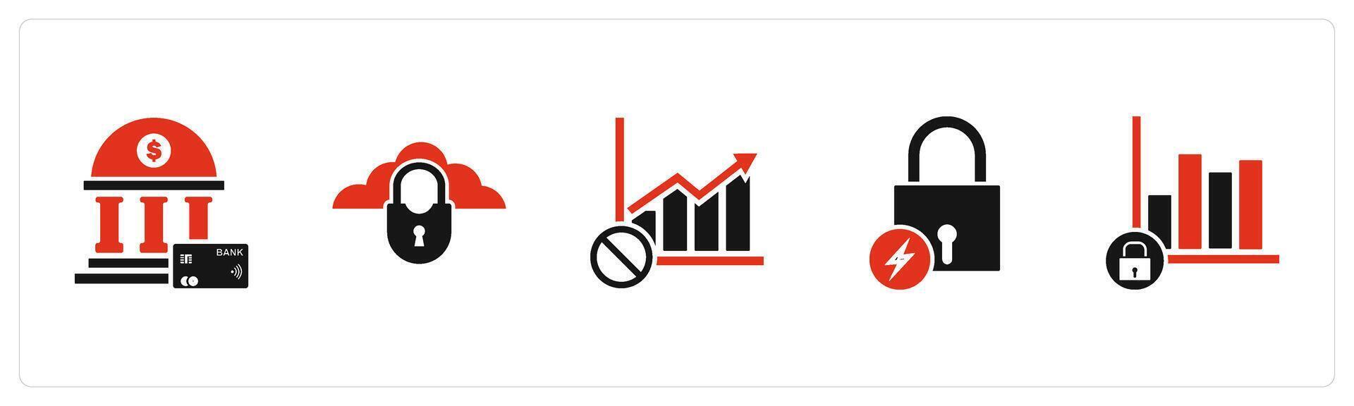 A set of 5 business icons as online banking, cloud security, graph prohibited vector