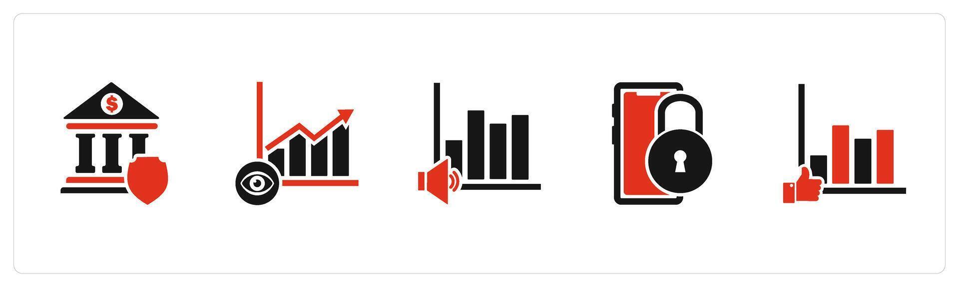 A set of 5 business icons as bank security, view analysis, speaker graph vector
