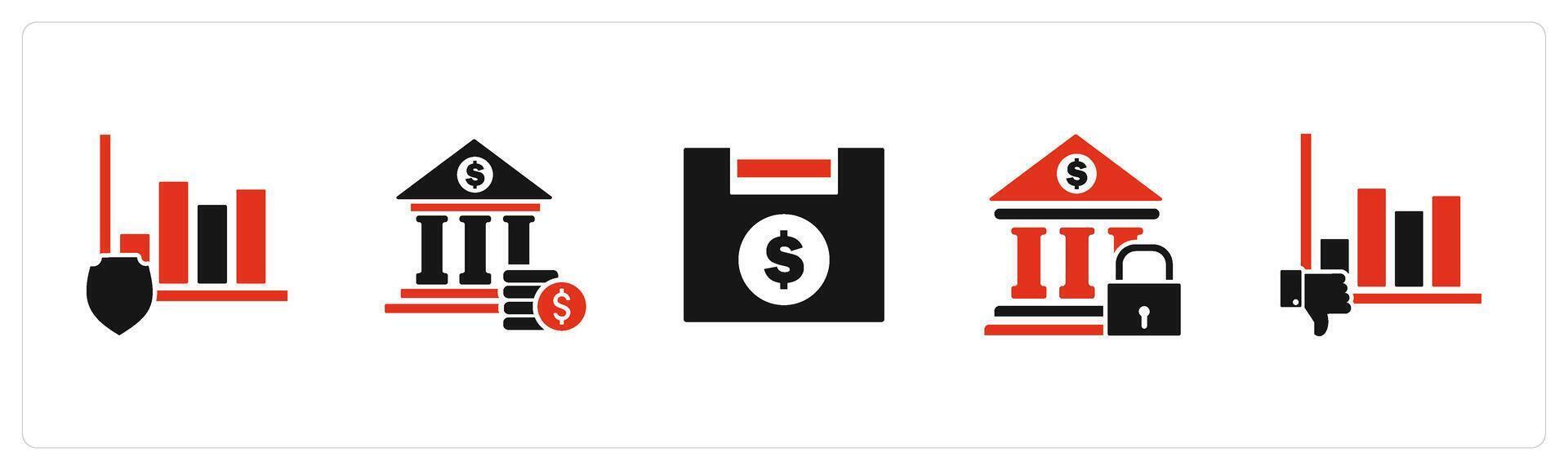 A set of 5 business icons as graph security, financial institution, financial lock vector