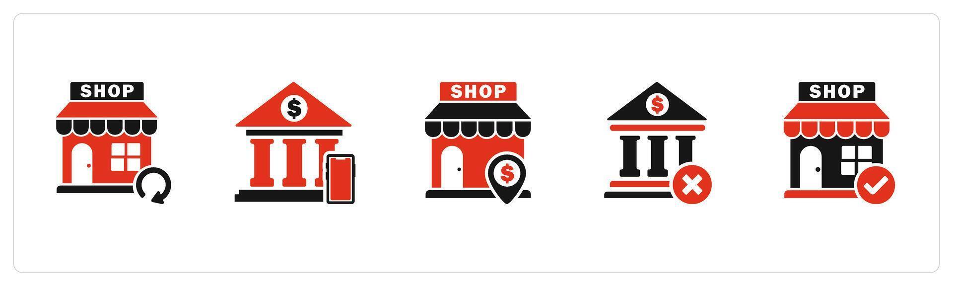 A set of 5 business icons as update store, digital banking, revenue store vector