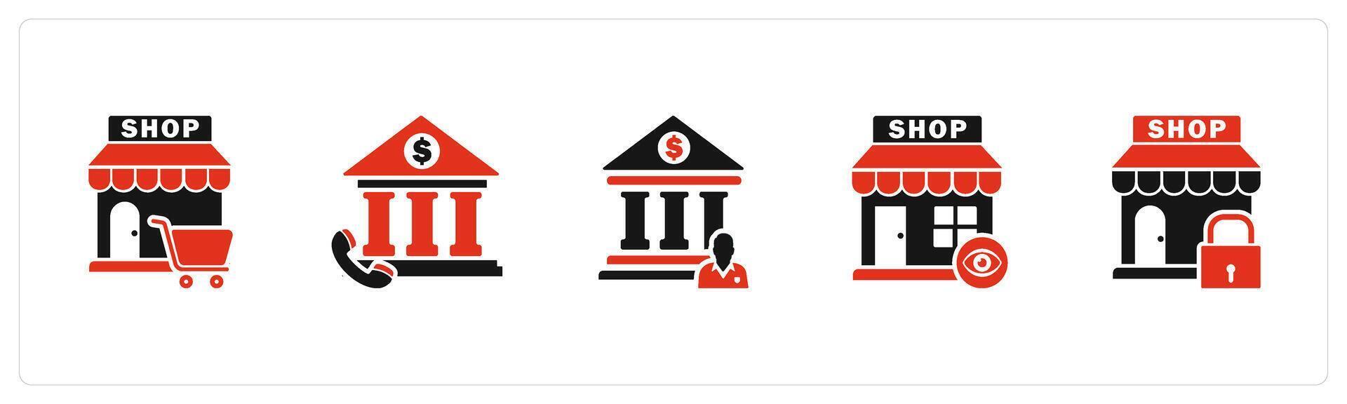 A set of 5 business icons as shopping trolley, call bank, bank owner vector