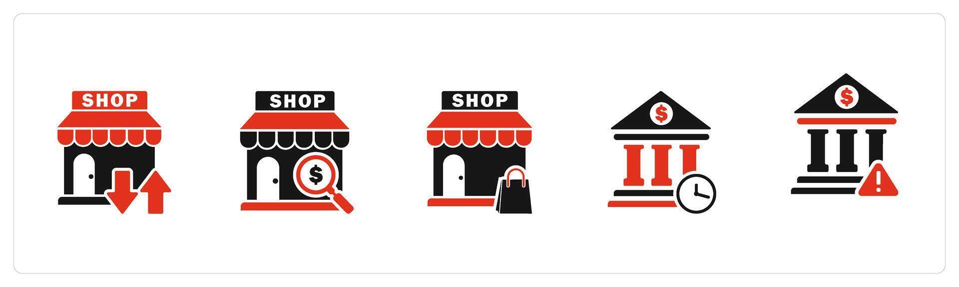A set of 5 business icons as transformation store, search store, shopping bag vector