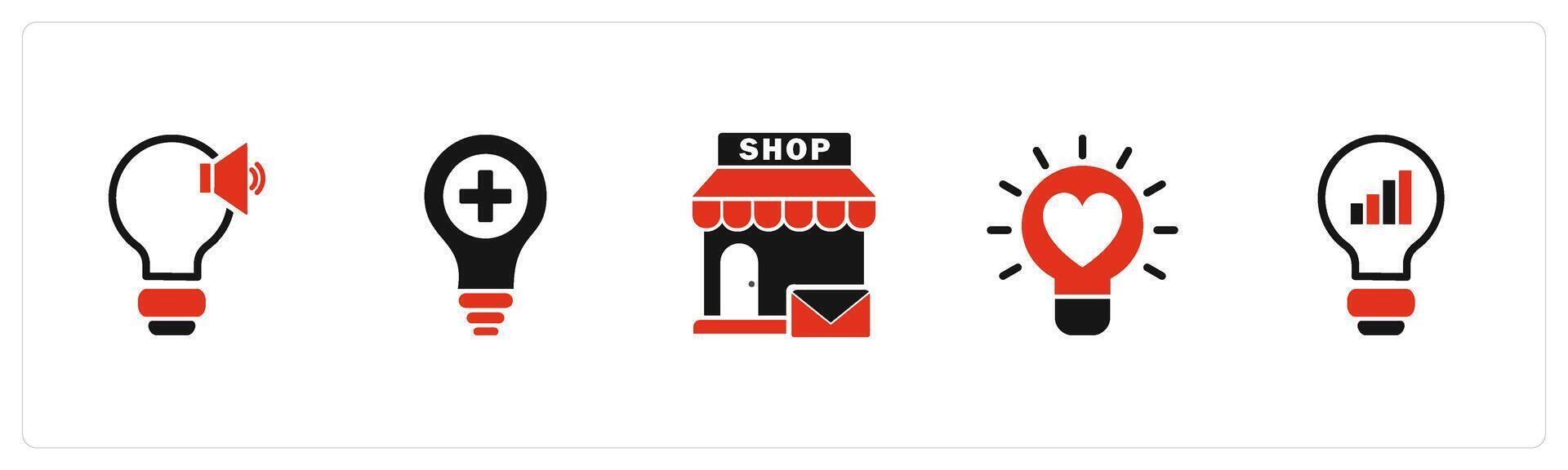 A set of 5 business icons as sound creation, create idea, email shoppin vector