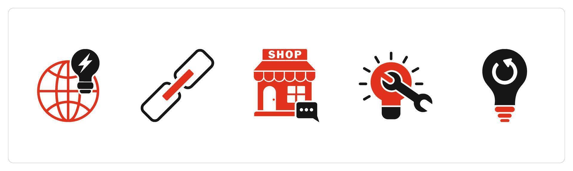 A set of 5 business icons as generate idea, link, email shop vector