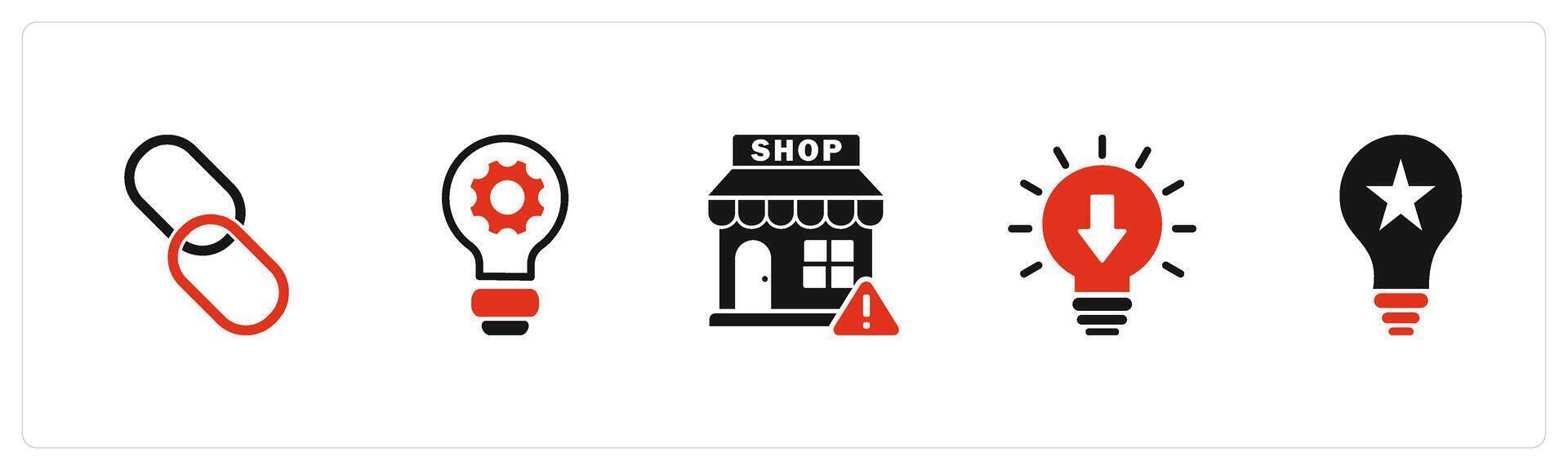 A set of 5 business icons as link, renovate idea, store maintenance vector