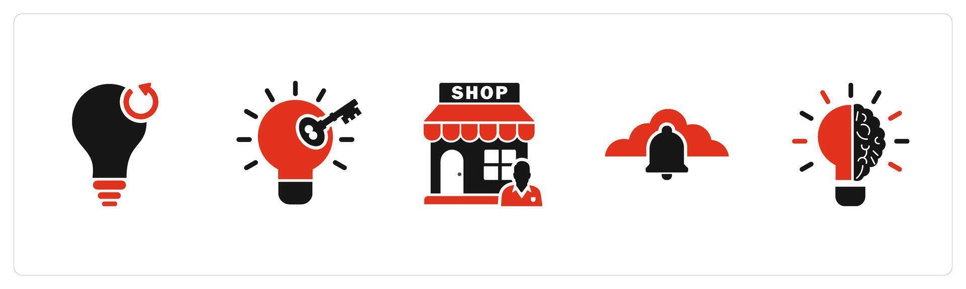 A set of 5 business icons as refresh idea, key point, shop owner vector