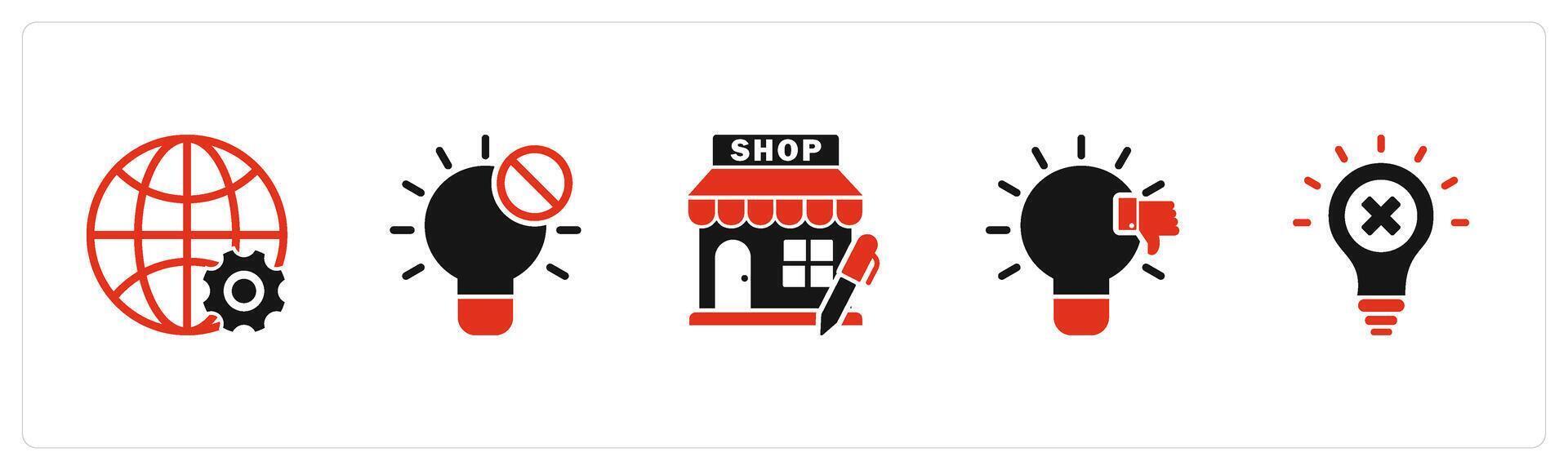 A set of 5 business icons as global setting, idea, edit store vector