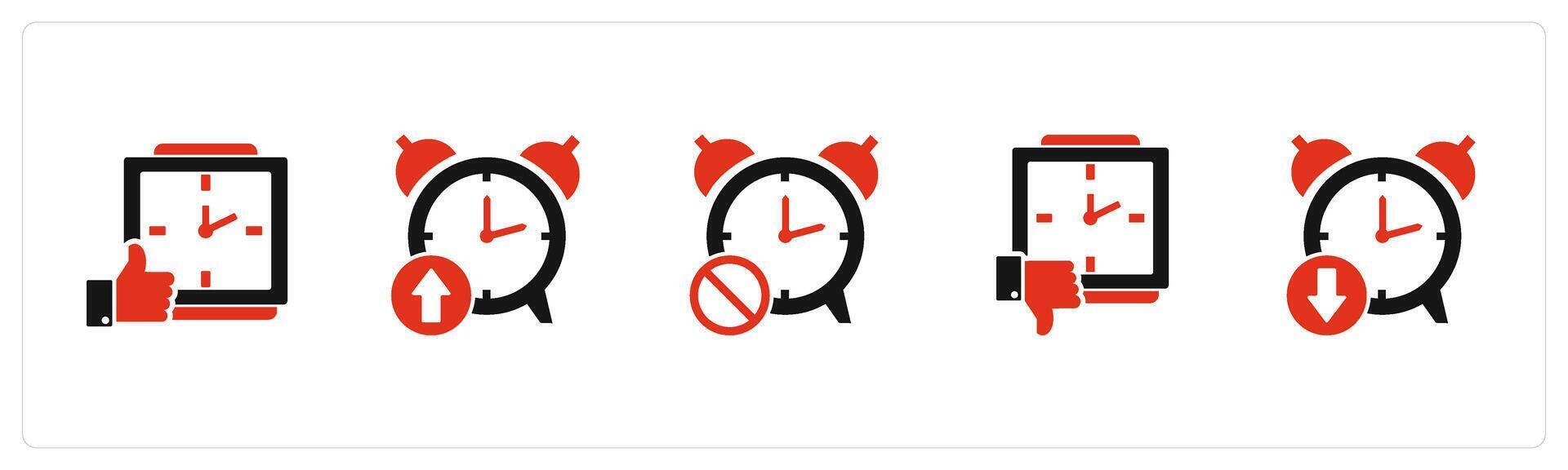 A set of 5 business icons as dislike time, up time, time prohibited vector