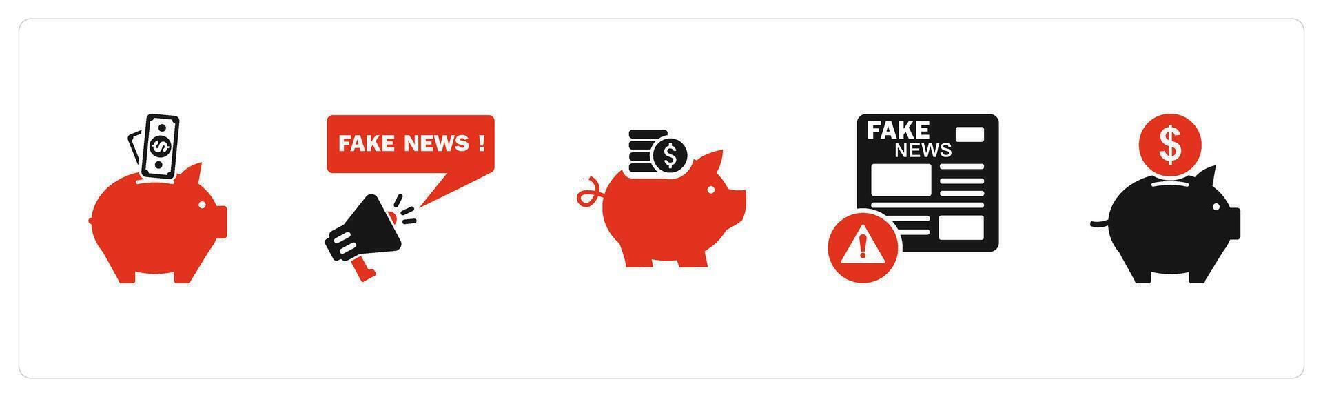 A set of 5 business icons as piggy bank, fake news, savings vector