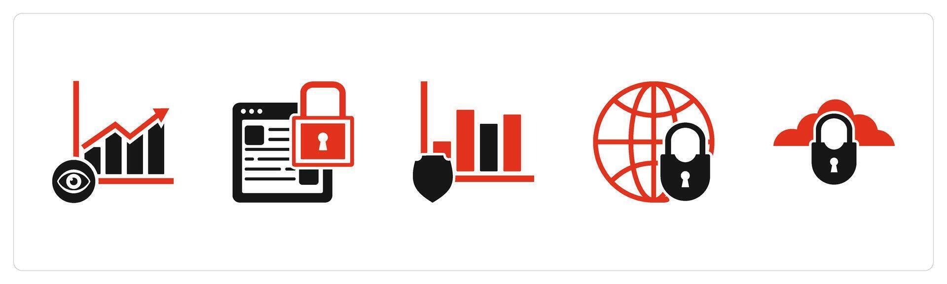 A set of 5 business icons as view analysis, webpage security, graph security vector