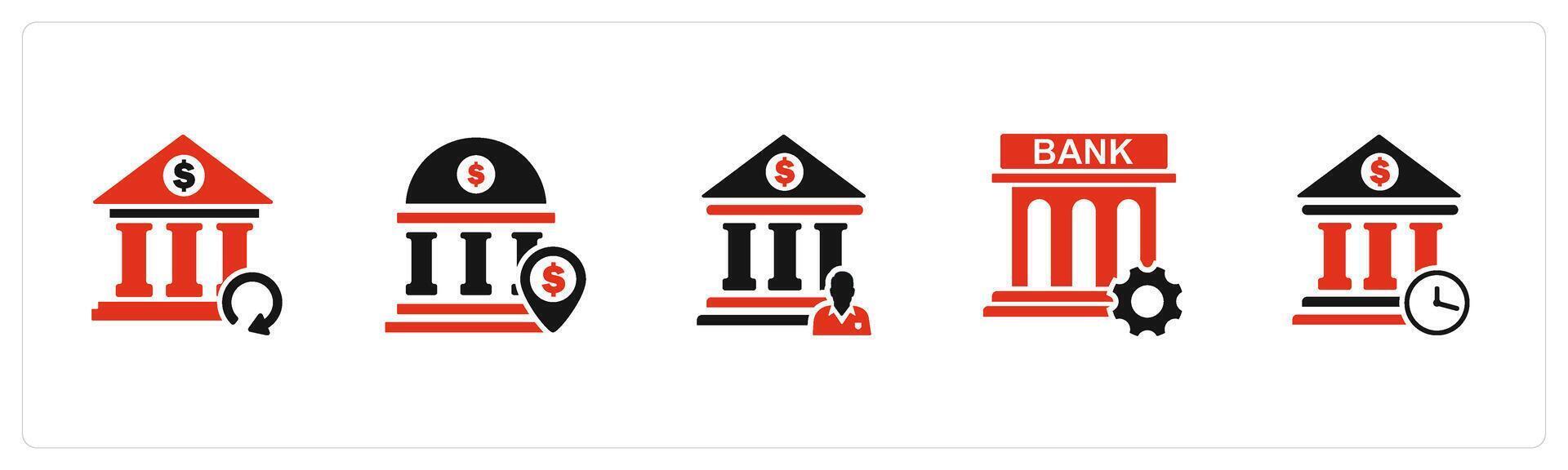 A set of 5 business icons as update bank, bank location, bank owner vector