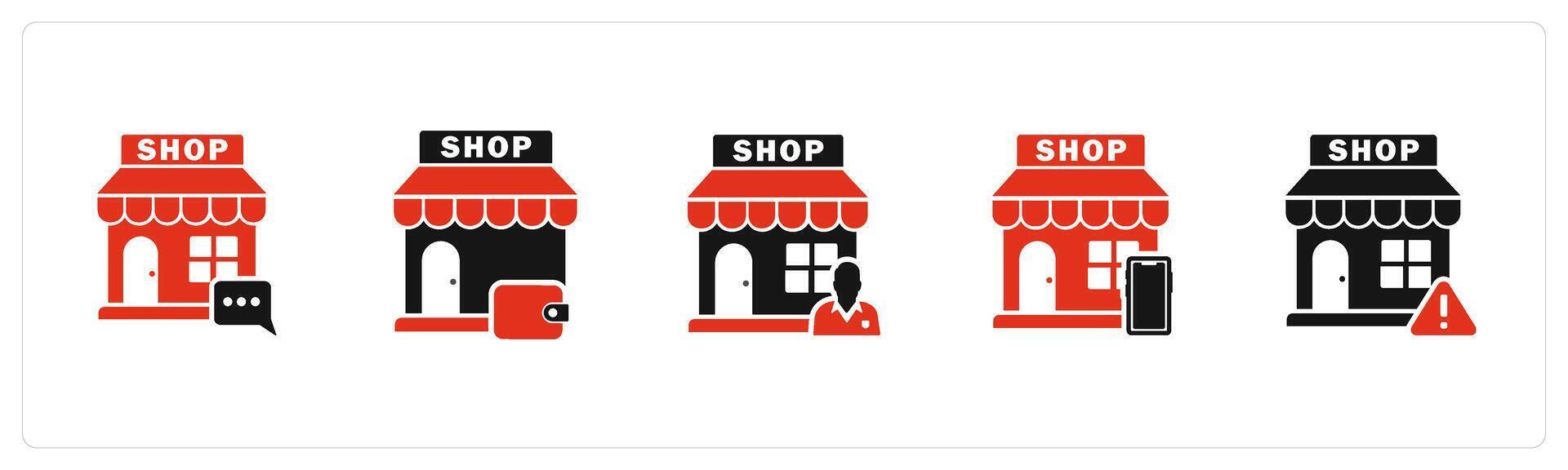 A set of 5 business icons as email shop, shopping store, shop owner vector