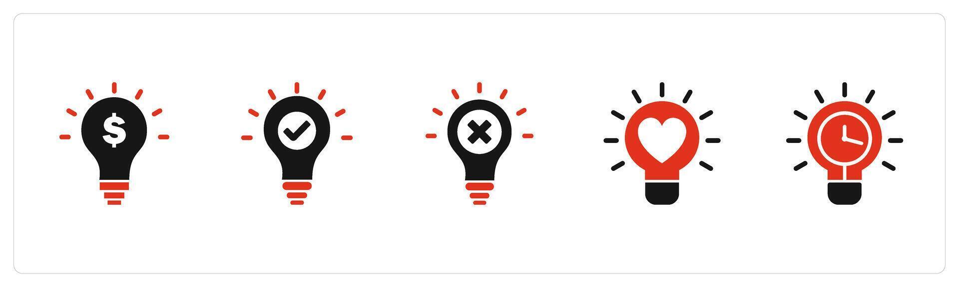 A set of 5 business icons as financial idea, approve idea, wrong idea vector