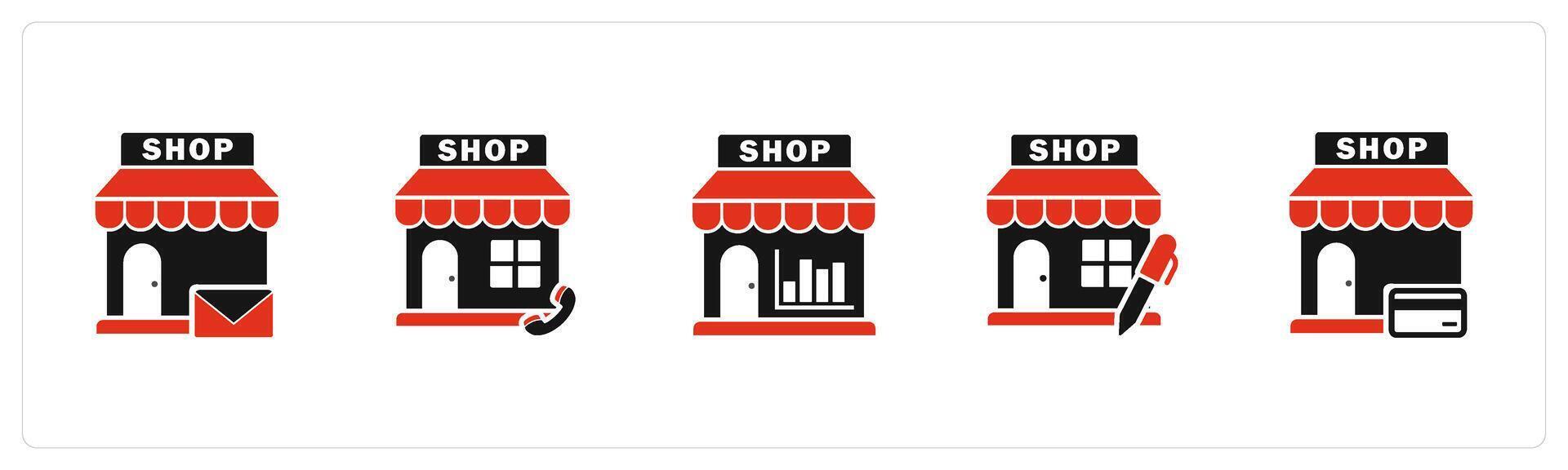 A set of 5 business icons as email shopping, calling store, revenue store vector