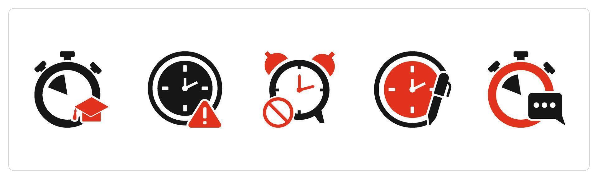 A set of 5 business icons as study time, time maintenance, time prohibited vector