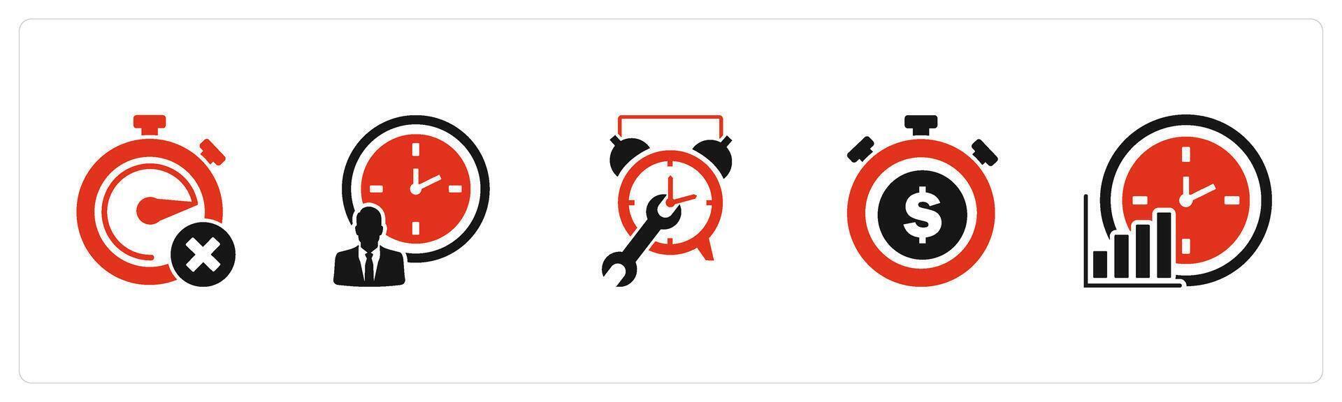 A set of 5 business icons as wrong time, time management, time settings vector