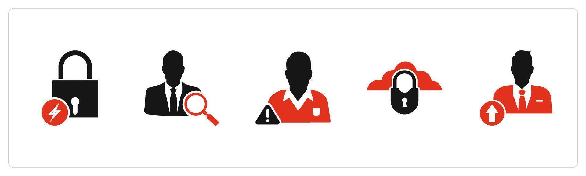A set of 5 business icons as fast lock, search candidate, account maintenance vector