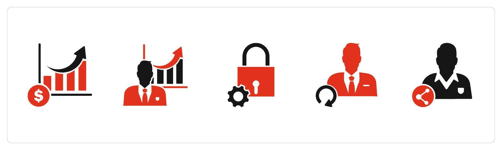 A set of 5 business icons as revenue growth, business growth, lock settings vector