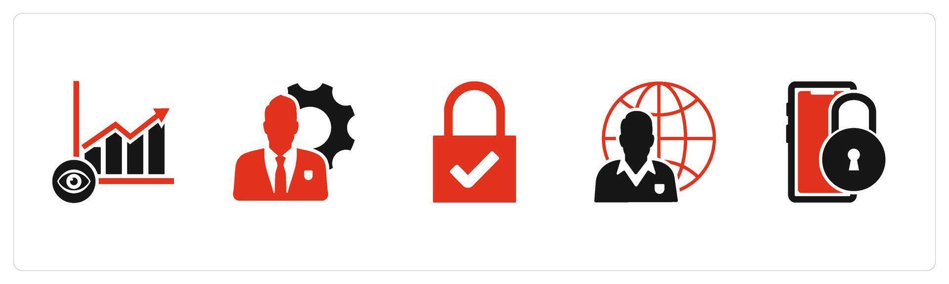 A set of 5 business icons as view analysis, business management, lock vector