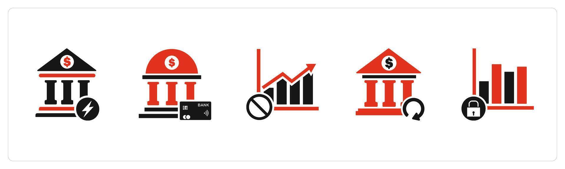 A set of 5 business icons as fast banking, online banking, graph prohibited vector